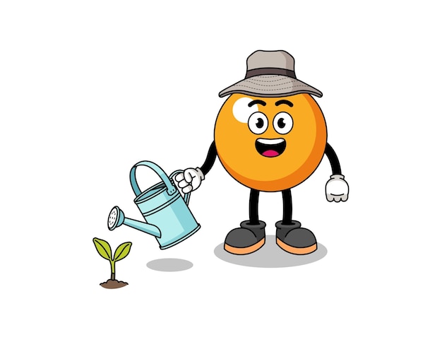 Illustratie van een pingpongbal-cartoon die het karakterontwerp van de plant water geeft