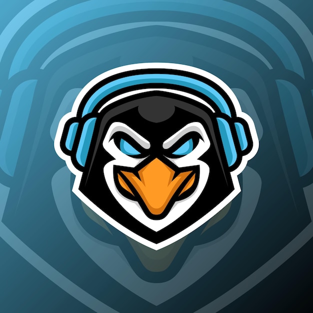 Vector illustratie van een pinguïn die gamet in esport-logostijl