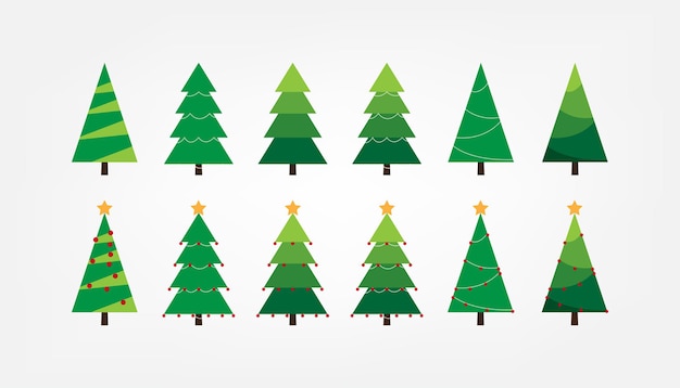 illustratie van een plat versierde kerstboomcollectie voor Merry Christmas