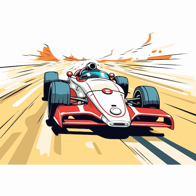 Vector illustratie van een raceauto op het racebaan vector illustratie