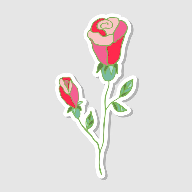 Illustratie van een roze roos stickers met bloemen voor het album mooie bloemenstickersdoodle