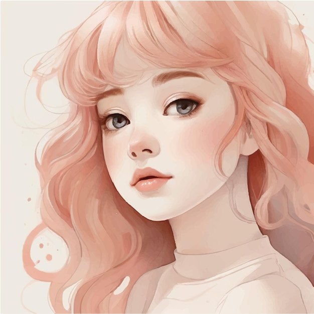 Vector illustratie van een schattig en mooi meisje met roze haar vrouwelijk model