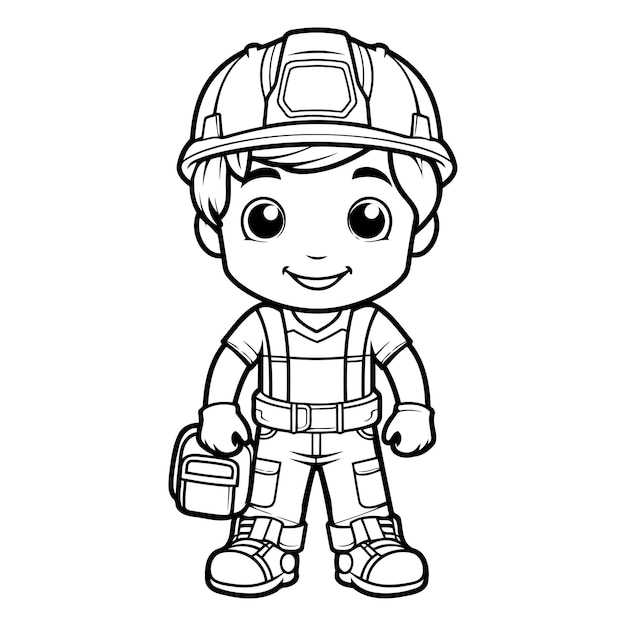 Illustratie van een schattig kleine jongen in een brandweerman kostuum