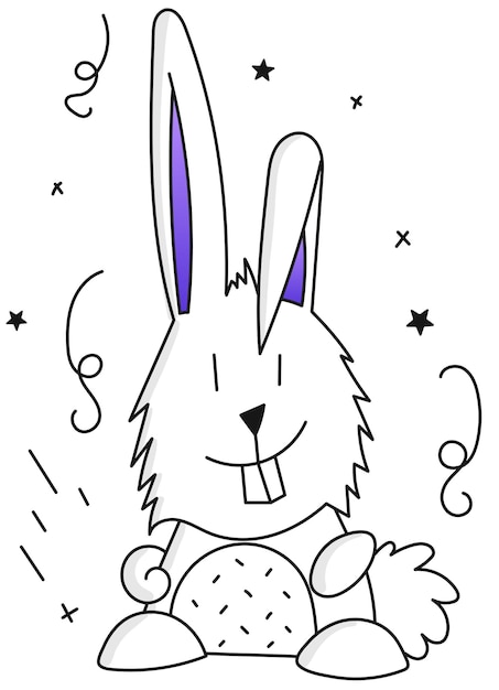 Illustratie van een schattig konijn op een witte achtergrond met sterren