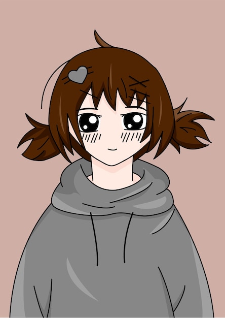 Illustratie van een schattig meisje. Een schattig meisje met een haarspeld en twee paardenstaarten. anime karakter. vector