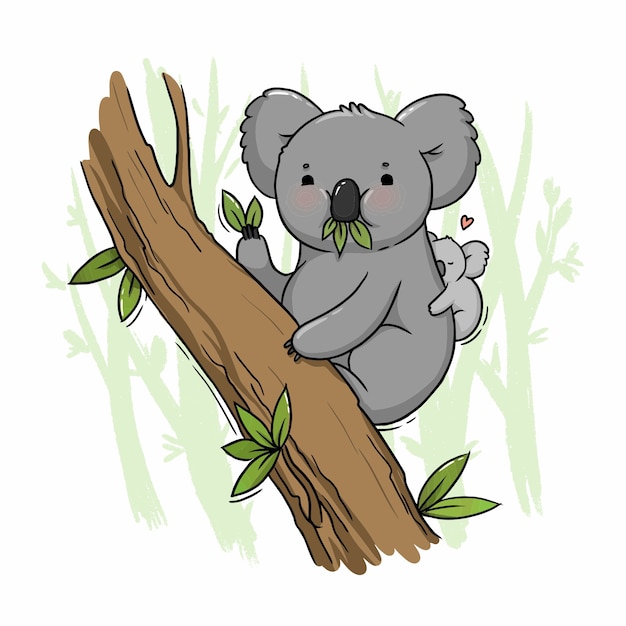 Vector illustratie van een schattige koala op een boom met een welp