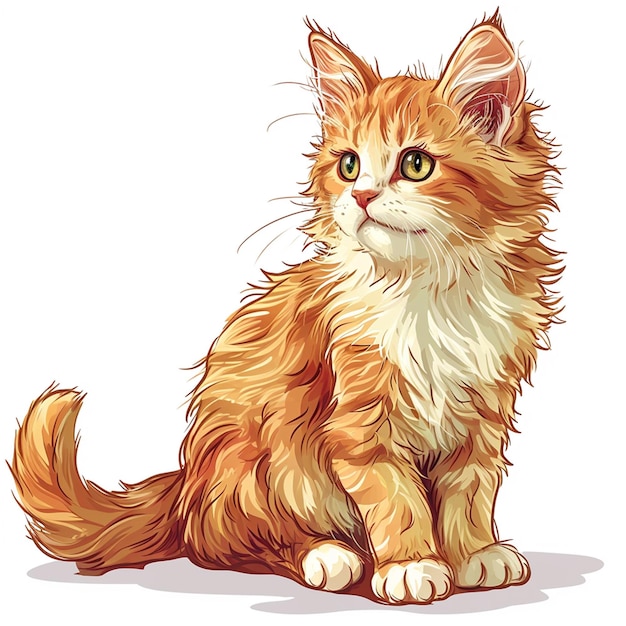 Vector illustratie van een schattige maine coon kat die zit en omhoog kijkt