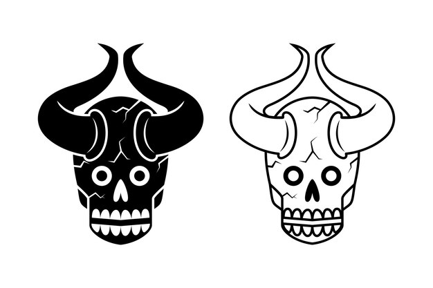 illustratie van een schedel met hoorns lijntekeningen silhouet en eenvoudige stijl gebruikt voor symbool mascotte
