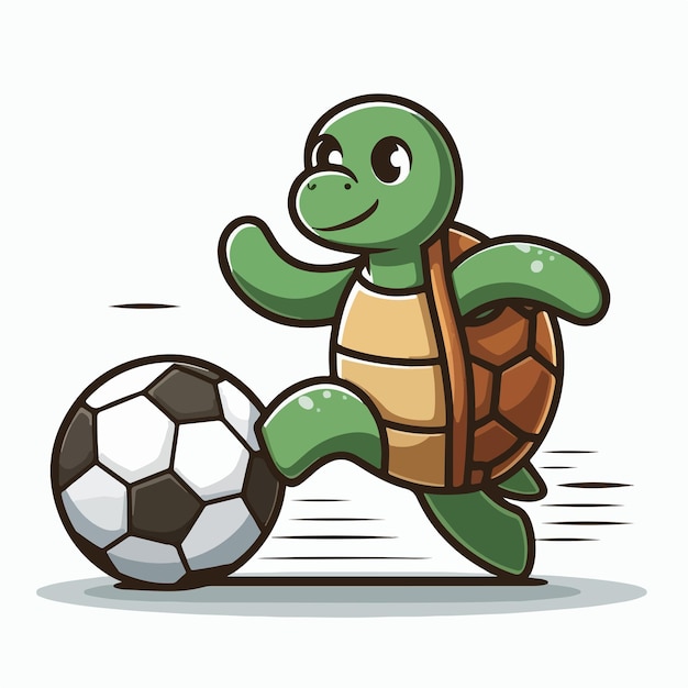 Vector illustratie van een schildpad die een bal speelt met een platte vector cartoon stijl en mascotte concept