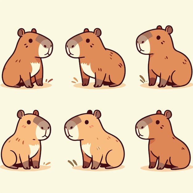 Illustratie van een set capybara's met een platte ontwerpstijl