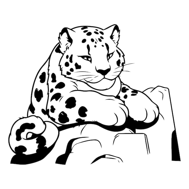 Illustratie van een sneeuwleopard die op ijs slaapt