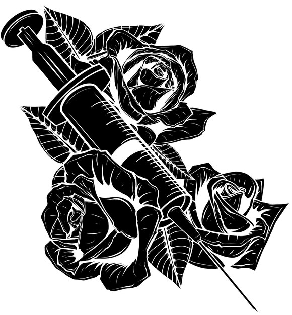Illustratie van een spuit met rozen op witte achtergrond