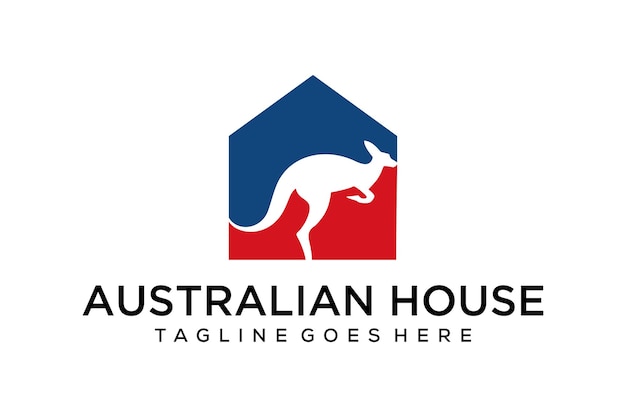 Illustratie van een symbool van een huis dat modern, schoon is gemaakt en waarin een kangoeroe-logo staat
