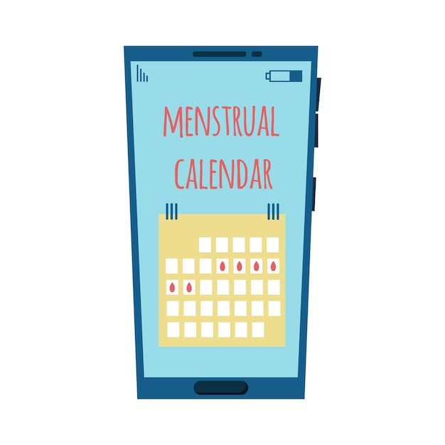 Illustratie van een telefoon met een menstruatiekalender menstruatiekalenderconcept op de telefoon