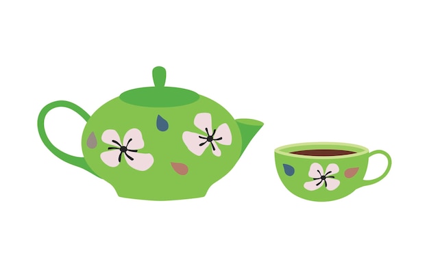 Vector illustratie van een theepot en een koffiekopje