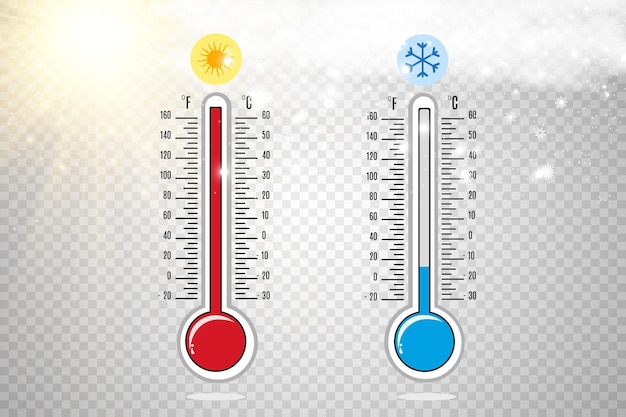 Illustratie van een thermometer voor het meten van klimatologische omstandigheden. Thermometers voor warmte en koude.