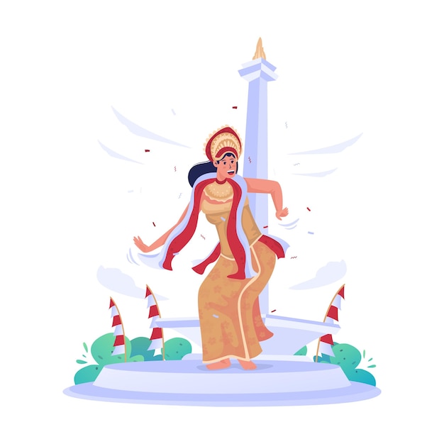 Illustratie van een traditionele danseres voor de viering van de Indonesische onafhankelijkheidsdag