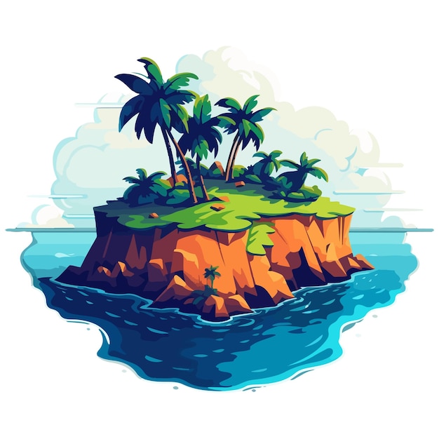 Illustratie van een tropisch eiland met palmbomen erop