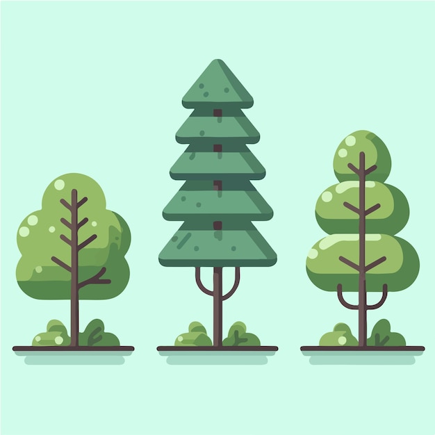 Vector illustratie van een verzameling bomen in een platte ontwerpstijl