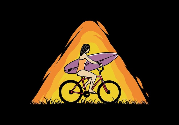 Illustratie van een vrouw die gaat surfen op een fiets