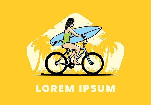 Illustratie van een vrouw die gaat surfen op een fiets