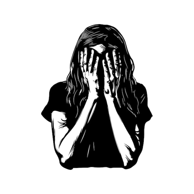 Illustratie van een vrouw die haar gezicht bedekt in wanhoop of verdriet