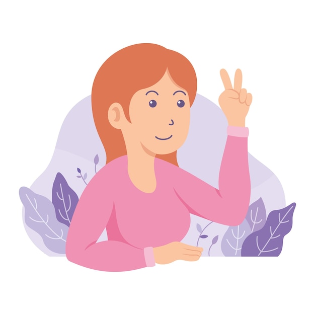 Vector illustratie van een vrouw die poseert met haar vinger in vredeshouding