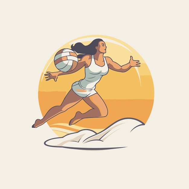 Illustratie van een vrouw die volleybal speelt op het strand vector illustratie