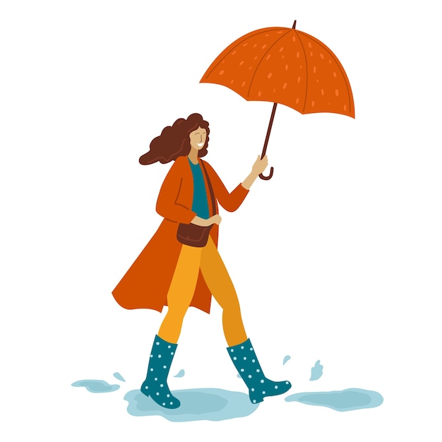 Illustratie van een vrouw met een paraplu op een geïsoleerde achtergrond.