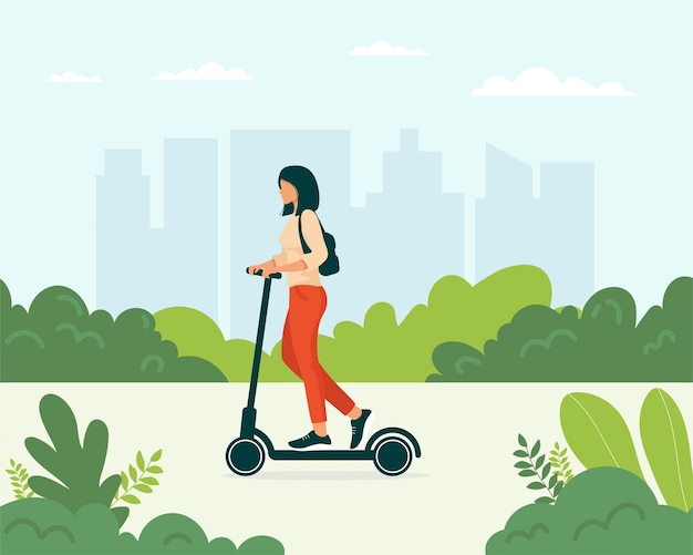 Illustratie van een vrouw op een elektrische scooter