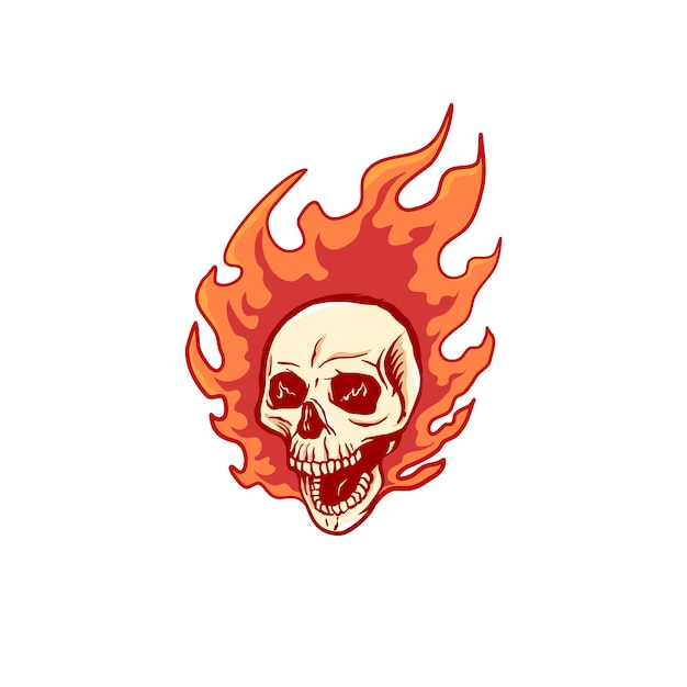 Illustratie van een vurige schedel die op het hoofd brandt