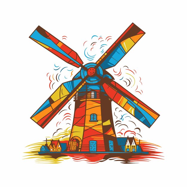 Vector illustratie van een windmolen in pop-artstijl