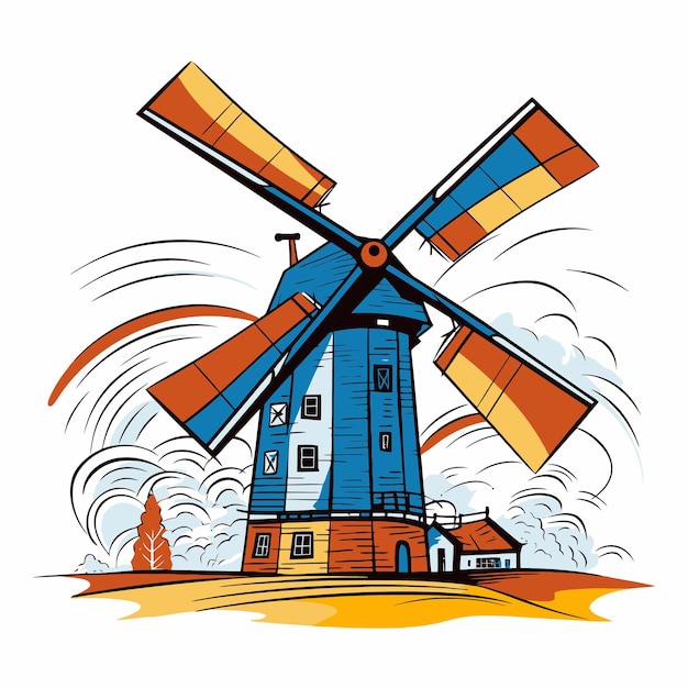 Vector illustratie van een windmolen in pop-artstijl