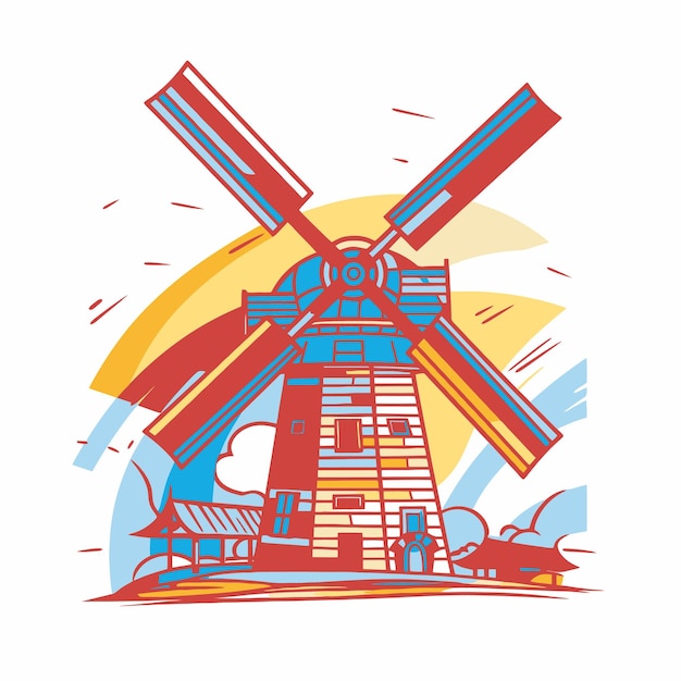 Vector illustratie van een windmolen in pop-artstijl