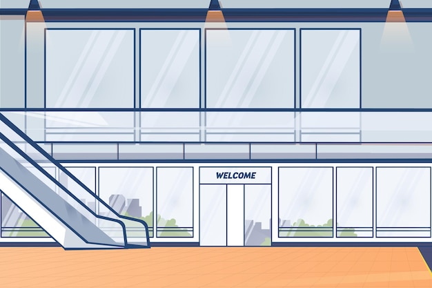Illustratie van een winkelcentrum met een glanzende vloer zonder mensen