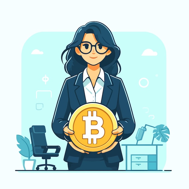 illustratie van een zakenvrouw met Bitcoin