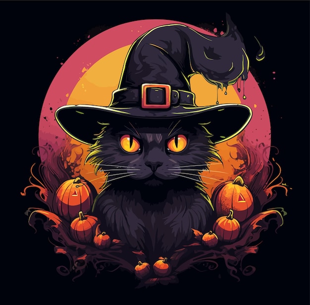 Vector illustratie van een zwarte kat die poseert voor halloween op straat mysterieus fantasie griezelig katje