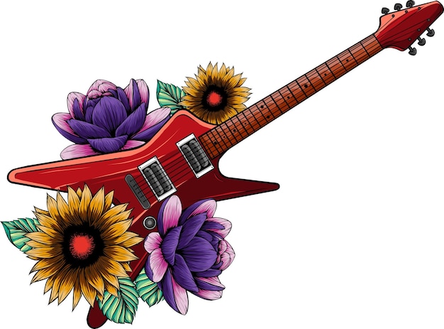 Vector illustratie van elektrische gitaar met bloem