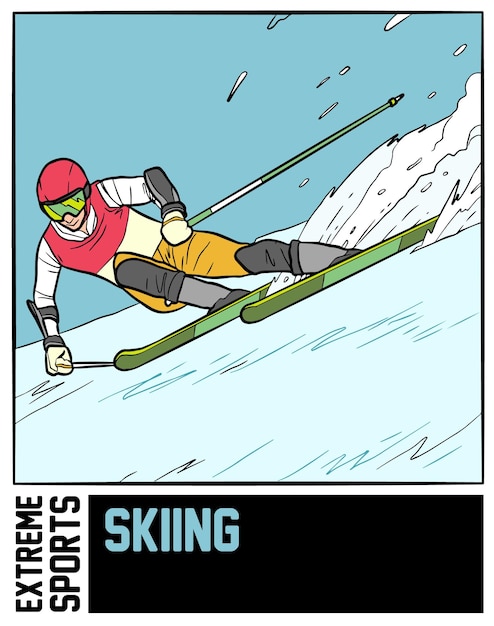 Illustratie van extreme sporten skiën met achtergrond