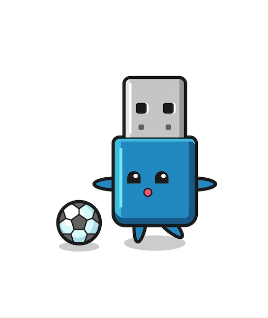 Inspireren Opblazen onwetendheid Illustratie van flash drive usb-cartoon speelt voetbal | Premium Vector