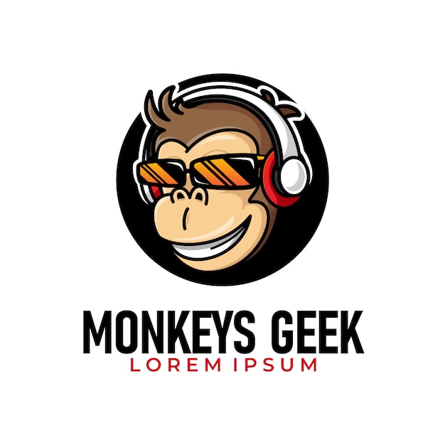 Vector illustratie van funky aap geek met bril en hoofdtelefoon