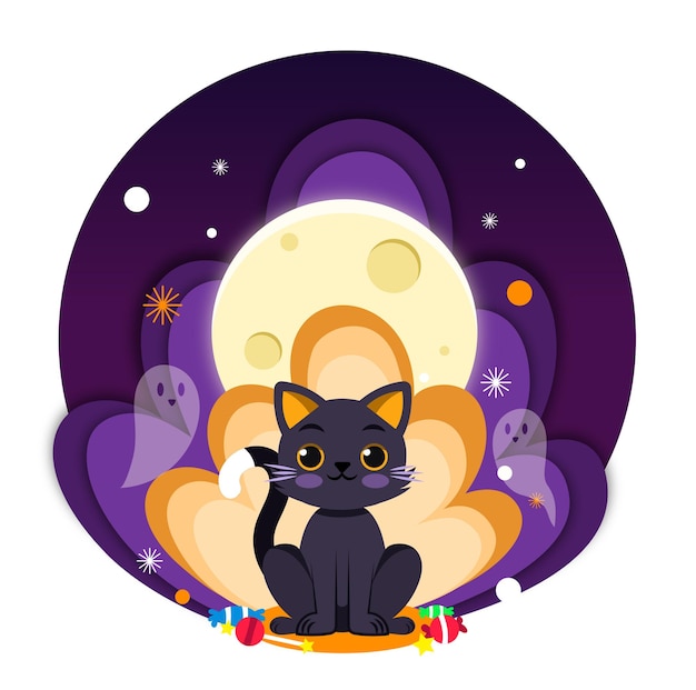 illustratie van gato en halloween de noche