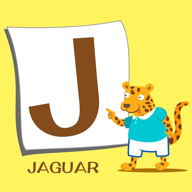 illustratie van geïsoleerd dierlijk alfabet J met jaguar