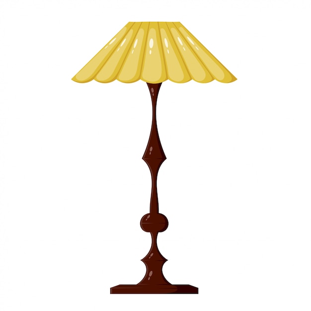 Illustratie van gele staande lamp. vintage lamp. staande lamp in cartoonstijl