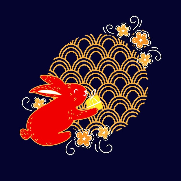 Illustratie van gelukkig chinees nieuwjaar met traditionele chinese elementen. Jaar van het konijn 2023