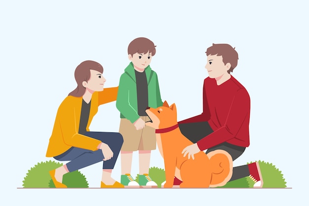 Vector illustratie van gezin met hond