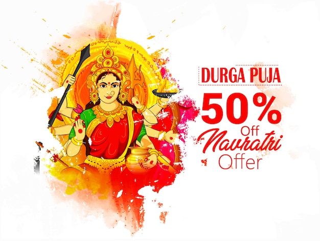 illustratie van godin Durga in Subho Bijoya, Happy Navratri Celebration Poster of Banner Backgroun