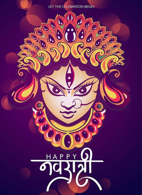 Illustratie van godin Maa Durga in Happy Dussehra Navratri achtergrond sjabloonontwerp gevierd i