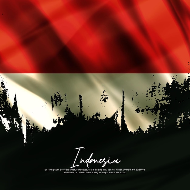 Illustratie van golvende vlag van Indonesië zijde grunge background