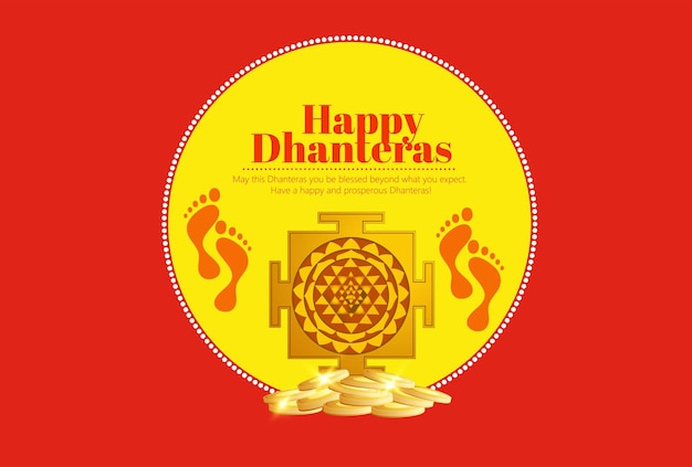 Illustratie van gouden munt in pot, voetafdrukken voor dhanteras-viering